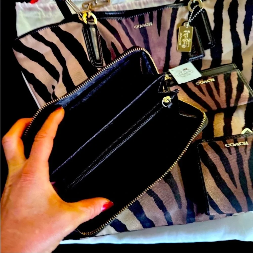 Coach Zebra Madison East West Tote and wallets 4 piece set